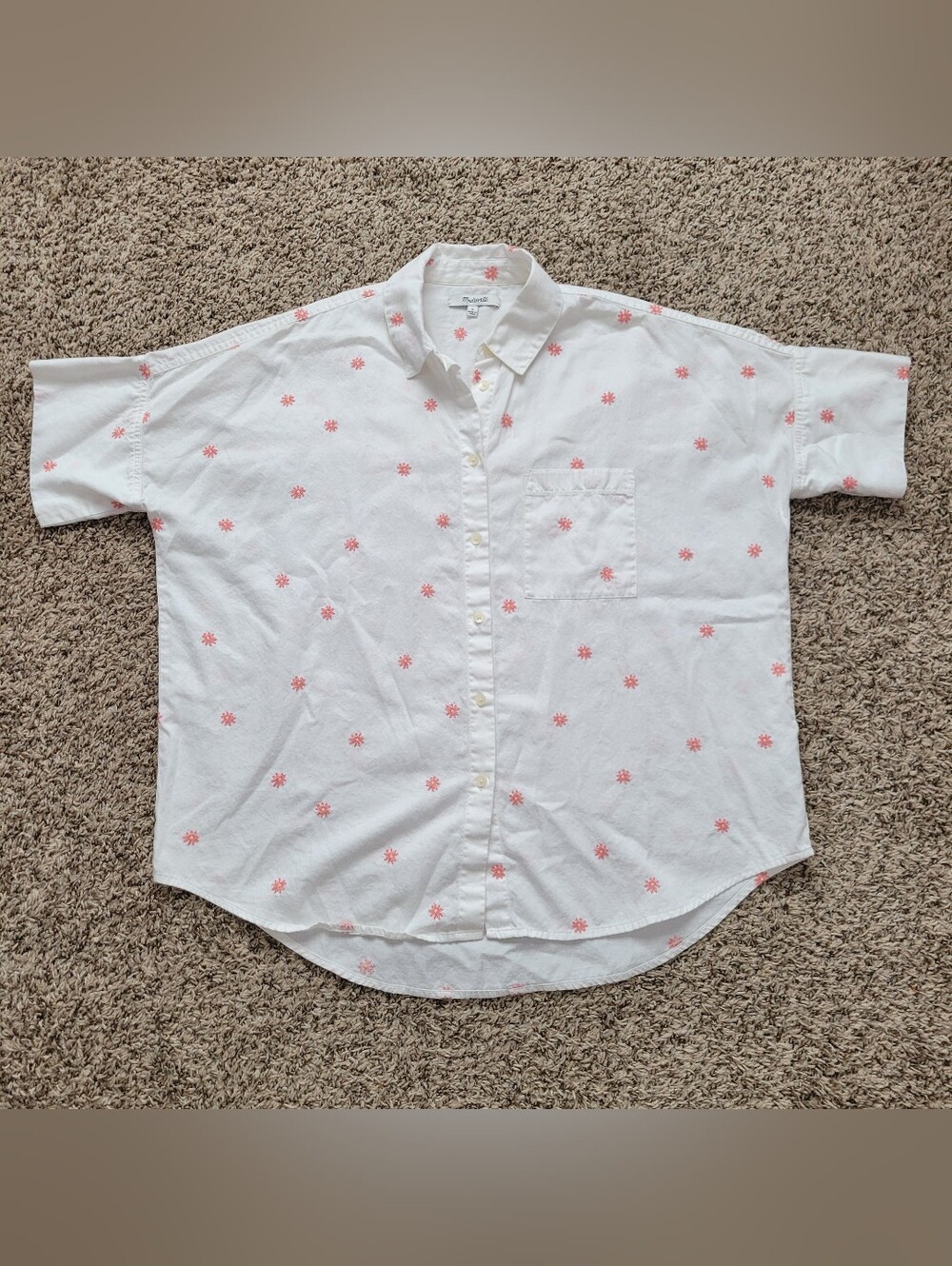 Madewell Embroidered Daisy Courier Shirt White Pink Floral Button Up Down Small